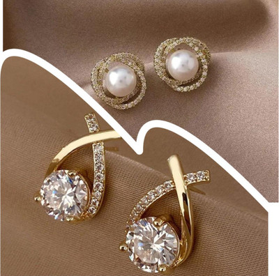 GloAww Western Style Combo Pack of 2 Korean Earrings For Women And Girls Alloy Stud Earring