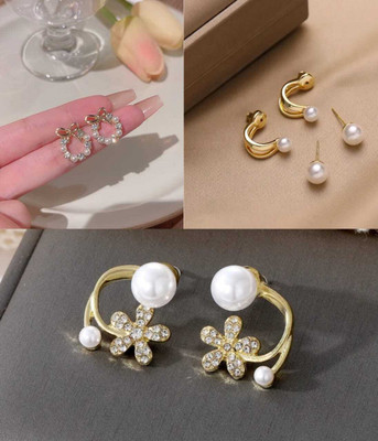 EARIC PEAL Combo of 3 Korean Earrings For Women and Girls Alloy Stud Earring Alloy Stud Earring, Drops & Danglers, Stud Earring