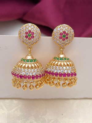 PBM CREATIONS Gold Covering IMPON AD Stone 5 Pon Gold Beads Copper Drops & Danglers, Jhumki Earring