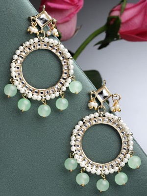 Karatcart Gold Plated Light Green Beads Kundan Hoop Earrings for Women Alloy Hoop Earring