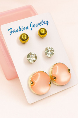 jewellry Trendy Gold Plated 3 Pair Stud Earrings Set Alloy Stud Earring