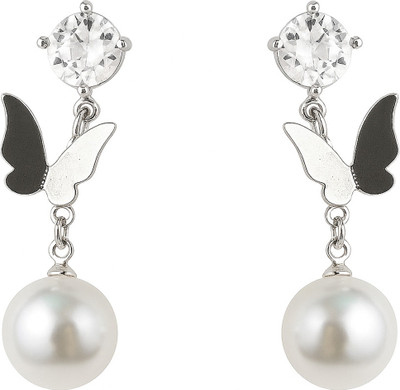Noya Korean Butterfly Pearl Dangler Alloy Drops & Danglers