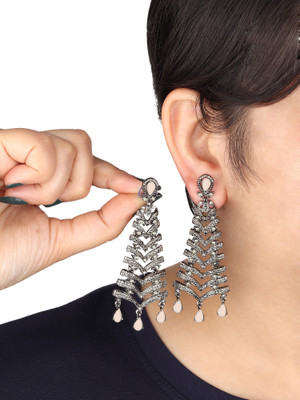 Arti creations Party Wear Korean Black Plated Pearl & Stone Beaded Long Earrings Cubic Zirconia Alloy, Stone Drops & Danglers