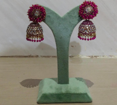 A U Jewellery Rani Pink Jhumka earrings Crystal Brass Jhumki Earring
