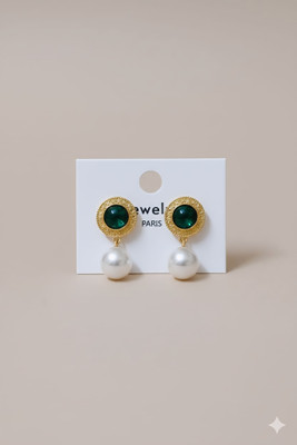 Naza Gold Bloom Teardrop White Zircon Brass, Alloy Drops & Danglers