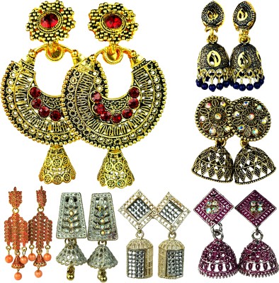 AC JEWELS Set of 7 Traditional Jhumka for Casual Wearing Beads, Zircon, Cubic Zirconia Alloy Jhumki Earring
