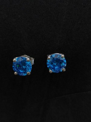 BRILLIANCE JEWELS ROUND CUT BLUE DIAMOND FANCY STUD EARRING FOR WOMEN'S & GIRLS Zircon Sterling Silver Stud Earring