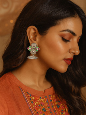 Digital Dress Room Stud Afghani Jhumka Earrings Tribal Designs With Enamel Brass Jhumki Earring