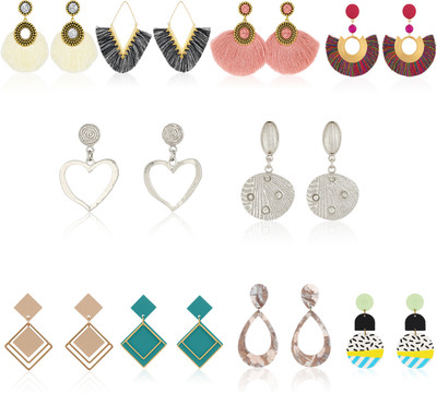 iFlip Zone 10 Pair Elegant Earrings for Women – Stylish Statement Jewelry Gift Set Metal Stud Earring
