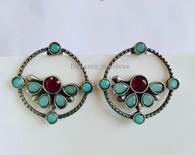 DEGHLAM Silver Oxidised Alloy Material Stone Round Stud Earrings Alloy Stud Earring