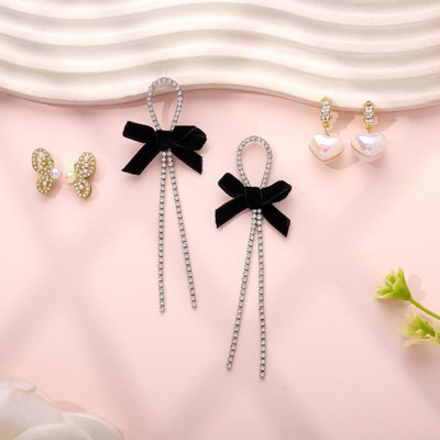 estailo fashion Butterfly Bow Heart Pearl Drop Earrings Pack of 3 for Women Cubic Zirconia Alloy Earring Set
