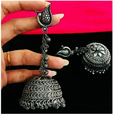 AAMNA Oxidized Black Peacock Earings Alloy Chandbali Earring