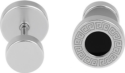 FOGGMART Round Stud Earrings for Women & Girls, Black & Silver, Small Size, Rust-Free Stainless Steel, Metal Stud Earring, Earring Set