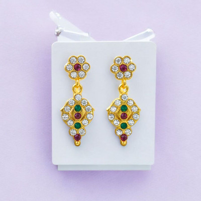 Janki Creation Designer Gold Plated Drop Earrings with Multicolor Stones for Women & Girls Alloy Chandbali Earring, Drops & Danglers, Jhumki Earring, Stud Earring