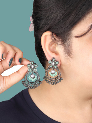 Arti creations Party Wear Korean Black Plated Pearl & Stone Beaded Earrings Cubic Zirconia Alloy, Stone Chandbali Earring, Hoop Earring, Drops & Danglers