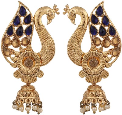 STYYLO FASHION Peacock Shaped Brass Gold Plated Blue Stone Studded Jhumka Earring_SF Cubic Zirconia Brass Jhumki Earring