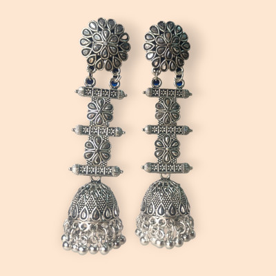 YGH Traditional Silver Oxidized Long Jhumka Earrings Metal Jhumki Earring