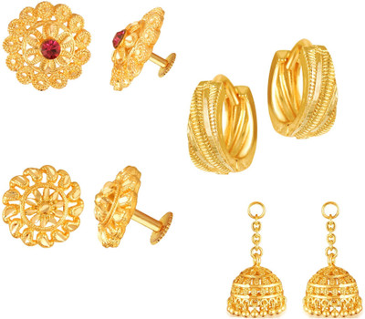 VIGHNAHARTA Goldens Combo Set(Sales Package-4 Pair Earrings ) Cubic Zirconia Alloy Clip-on Earring, Stud Earring, Jhumki Earring