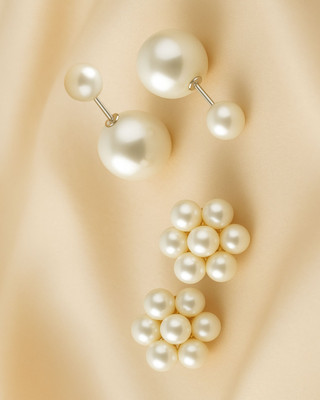 Orangenysha Combo Of Two Gold-Plated Double Sided Pearl & Floral Pearl Stud Earrings Pearl Brass Stud Earring
