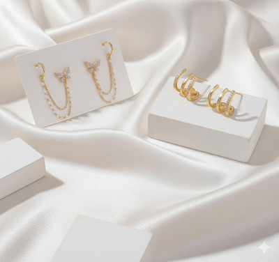 Nehdal Combo pack of 2 Korean Earrings For Women And Girls Alloy Stud Earring, Cuff Earring