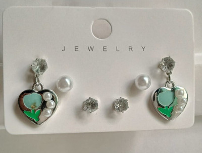 Rishab Traders silver heart green flower earring 3 set Metal Earring Set