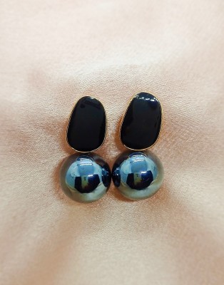 RK IMITATION JEWELS Trendy Korean Black Pearl Drop Western Party Wear Earrings for Women Girls Pearl Alloy Drops & Danglers