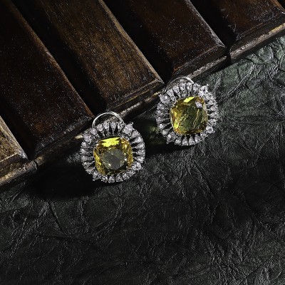 ZENEME Yellow & White American Diamond studded Contemporary Round Stud Earrings Cubic Zirconia Brass Stud Earring