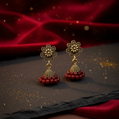 SHINEPRO Flower Top Green Jhumka Alloy Drops & Danglers Alloy Drops & Danglers, Jhumki Earring