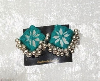 Guruji Creations Square Shape Handmade Earrings Fabric Stud Earring