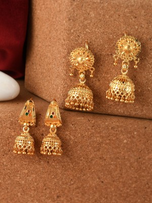 Silvermerc Designs Set of 2 Gold Plated Handcrafted Meenakari Ethnic Temple Jhumka Earrings Brass Jhumki Earring