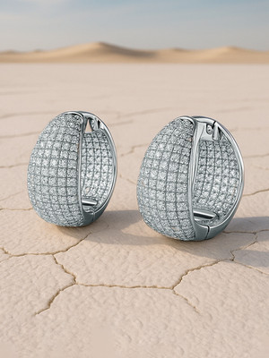 RUBANS Rubans Rhodium-Plated Cubic Zirconia Studded Statement Hoop Earrings Cubic Zirconia Brass Hoop Earring