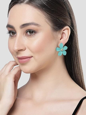 Anamya Collections skyblue single flower earrings Alloy Stud Earring