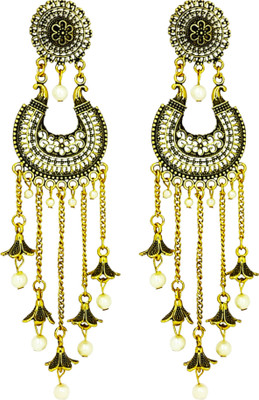 Varico Gorgeous Golden Long Size Oxidize Earring For Girls Women Alloy Jhumki Earring, Chandbali Earring