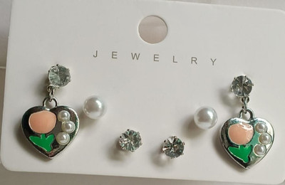 Rishab Traders silver heart orange flower earring 3 set Metal Earring Set