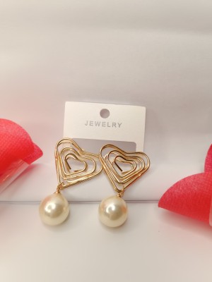 EARIC PEAL Golden heart shaped, white cubic Korean earrings women, girls oversized studs Crystal Alloy Stud Earring