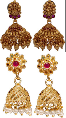 DK FASHION GOLD PLATED ZUMKI EARRING-1ER10-GOLD Ruby Brass Jhumki Earring