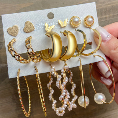 Vimich Combo of 9 Pair Butterfly Heart Stud And Chain Pearl Hoop Earrings For Women Pearl Alloy Stud Earring, Hoop Earring