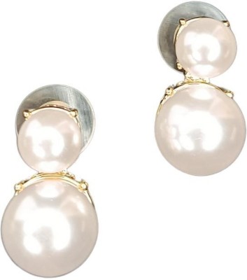 Adornica Fashion Golden Anti Tarnish Nickel Free Premium Pearl Alloy Stud Earring