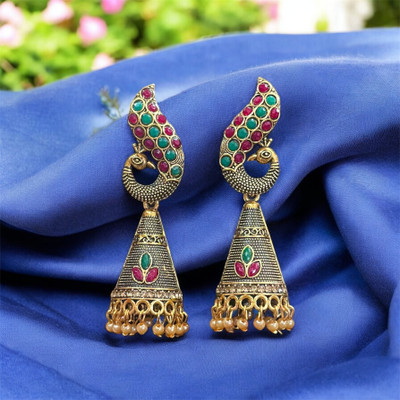 Vigilantee Jewels Modern Multicolor Peacock Traditional Golden jumka wedding Earrings Beads, Pearl Alloy Earring Set, Drops & Danglers, Chandbali Earring, Jhumki Earring