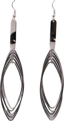 RR Traders Long wired elliptical designed silver polished earrings having typically feature Alloy Drops & Danglers, Earring Set