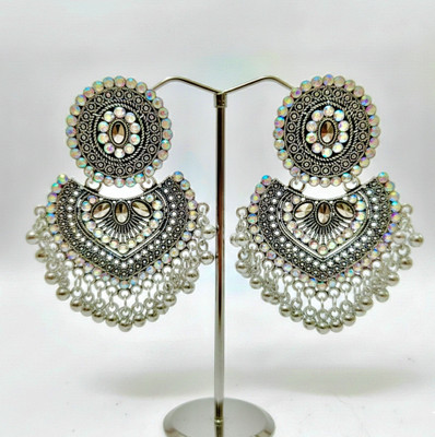 Jewel Bloom Stylish Oxidised Silver Jhumka Earrings with Mirror Work Alloy Jhumki Earring, Stud Earring