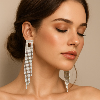 veyra Long Diamond Fringe Earrings for Women & Girls 45 Alloy Drops & Danglers