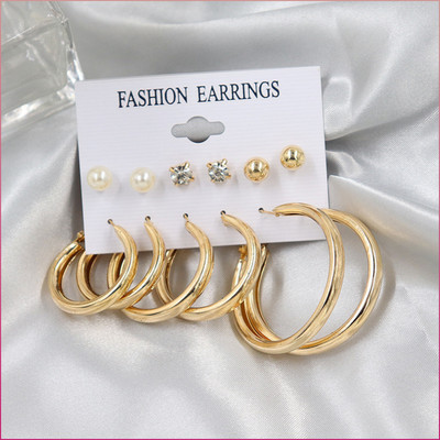 Zaphariq Combo of 6 Pair Golden Pearl Stone Stud And Simple Hoop Earrings For Women/Girls Alloy Hoop Earring
