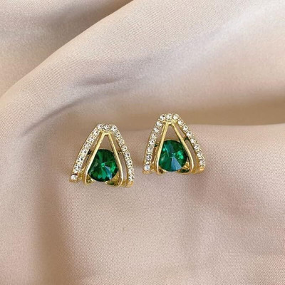 skyx Classic Emerald Rhinestones Stud Earrings Pearl Alloy Drops & Danglers