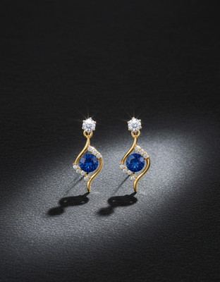 desi drapes Blue Sapphire Gold Plated Designer Earrings for Women & Girls Party Wear Studs Blue Sapphire, Cubic Zirconia Alloy Stud Earring, Drops & Danglers