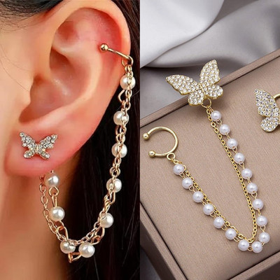 TVI Korean Butterfly cuff cum stud Earrings Cubic Zirconia Alloy Cuff Earring