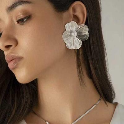 SHYAM Elegant Big Korean Flower Earrings & Studs For Girls Or Women Zircon Alloy Stud Earring