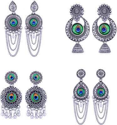VIGHNAHARTA Antique Oxidised Jhumka Earring Combo set (4 Pair Earring) German Silver Jhumki Earring