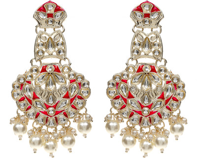 Zarmar fashion Afghani Style Light Gold Meenakari Chandbali Earrings Beads Alloy Chandbali Earring, Tassel Earring