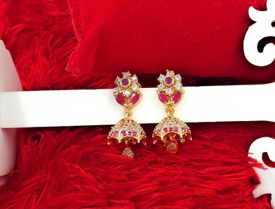 Anujeet Fashion Hub Gold Plated Covering 5 metal Impon AD Stone Jhumka Earrings For Women & Girls Copper Jhumki Earring